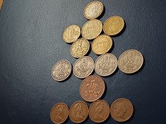 Lot 15 monede diferite an/tara/val.(1 euro, One 1 shilling 1948 49 50 51) (15L3) foto