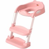 Reductor WC pentru Copii cu Scarita, Linomag&reg;, Plabil, 38 x 40 x 47 cm, Roz / Alb
