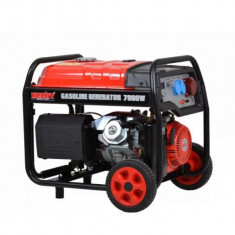 Generator de curent trifazat HECHT GG 8000, motor benzina, 4 timpi, 420 CC, 6.5 kW, max 7 kW, cu roti si maner