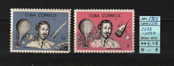 Cuba, 1965 | De la aeronautică la astronautică - M. Perez - Cosmos | MNH | aph