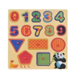 Puzzle educativ din lemn cu numere si forme, pentru copii, 15 piese, multicolor, 30.5x30.5 cm, Oem