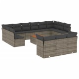 Cumpara ieftin Set mobilier de gradina cu perne, 14 piese, gri, poliratan