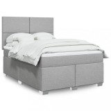 Gossi pat box spring cu saltea, gri deschis, 140x190 cm, textil