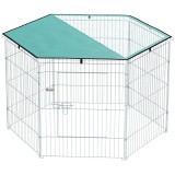 PawHut Parc pentru c&acirc;ini, &icirc;nchisoare pentru c&acirc;ini 6 panouri cu acoperiș, modular și pliabil, cușcă portabilă 76H cm cu ușă argintiu verde | Aosom Roma