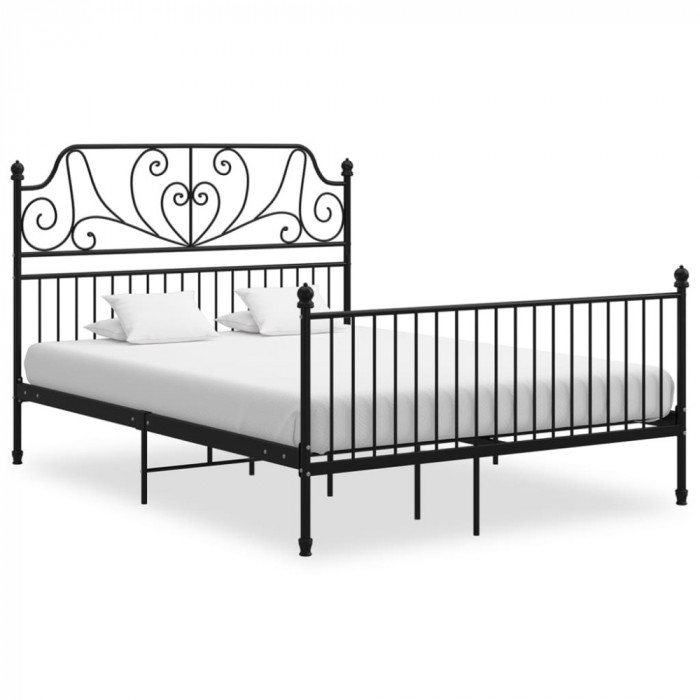 vidaXL Cadru de pat, negru, 160x200 cm, metal și placaj