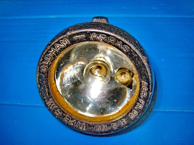 4735-Cap lampa veche miner-motor OLDHAM ARRAS-AGR.FR.DU 31-5 1951 TYPEG.W.