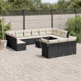 Cumpara ieftin Gossi set mobilier de gradina cu perne, 14 piese, negru, poliratan
