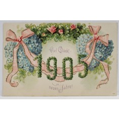 VIEL GLUCK IN NEUNEN JAHRE ! ( MULT NOROC IN NOUL AN ), CARTE POSTALA EMBOSATA , CROMOLITOGRAFIE , 1905
