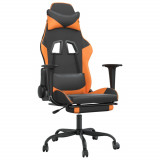 Scaun gaming masaj/suport picioare, negru/portocaliu, piele eco