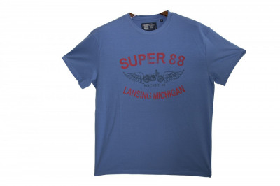 Tricou, Fashion House, cu imprimeu logo Super 88, Albastru, M foto