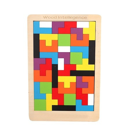 Mini puzzle din lemn 3in1 pentru copii,asamblare logica,tetris - Multicolor