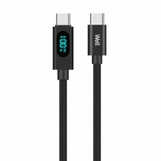 Cablu USB-C - USB-C, 1m, 20V 5A 100W, negru, afisaj incarcare, Well foto