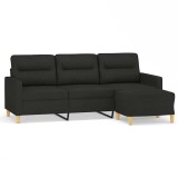 Cumpara ieftin Canapea cu 3 locuri cu taburet, negru, 180 cm, material textil