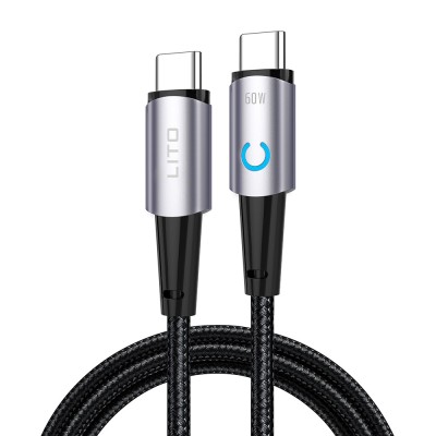 Lito - Data Cable (LD10) - Type-C to Type-C Fast Charging 60W, with LED, 1m - Black foto