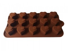 Forma silicon pentru bomboane in forma de inima, 15 cavitati, Maro, 19 cm, 436COF
