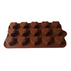 Forma silicon pentru bomboane in forma de inima, 15 cavitati, Maro, 19 cm, 436COF