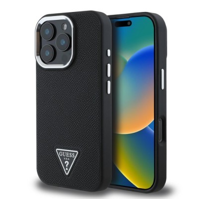 Husa pentru iPhone 16 Pro - Guess Grained Triangle MagSafe (GUHMP16LPGTSPSK) - Black foto