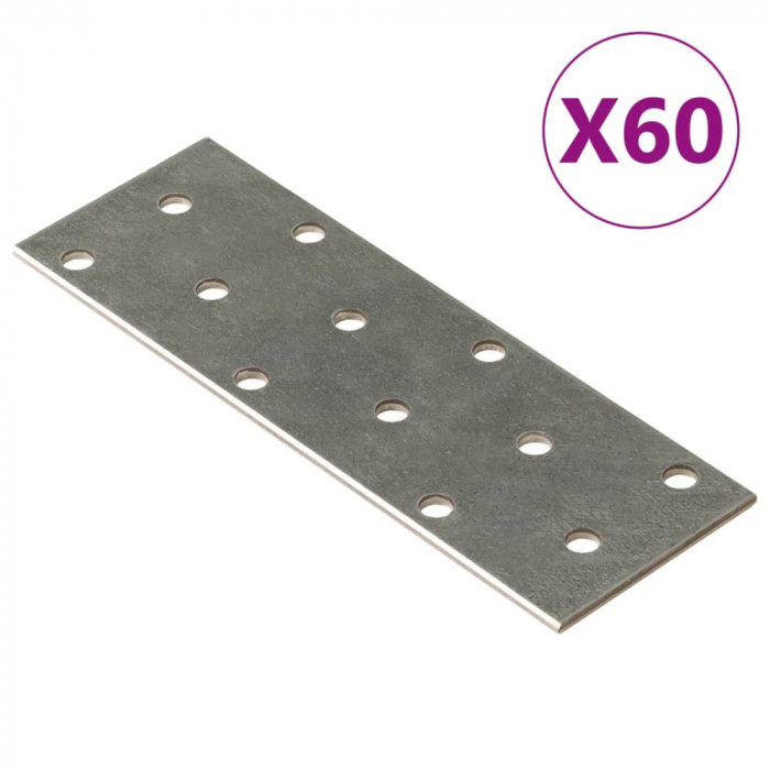 vidaXL Plăci perforate, 60 buc., 2 mm, 120x40 mm, oțel galvanizat