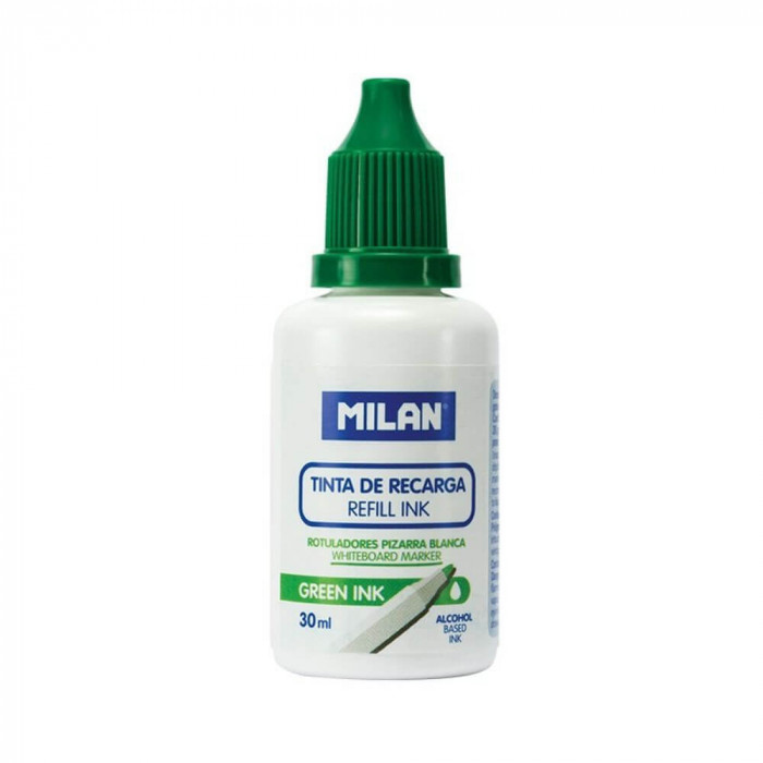 Rezerva Milan Marker Tabla Magnetica, 30 ml, Verde, pe Baza de Alcool, Rezerva Cerneala Verde Marker, Rezerva Marker Tabla Alba, Rezerva Markere White