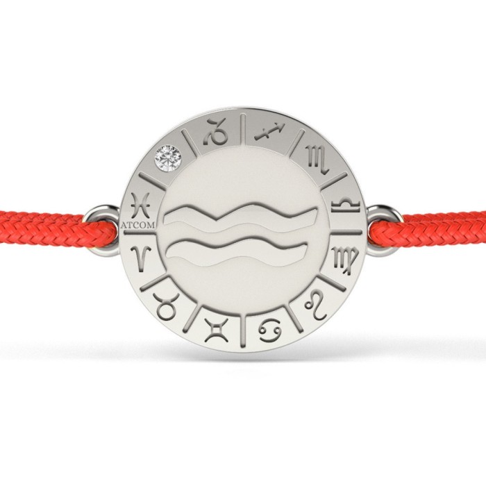 Bratara din argint cu snur rosu model Aquarius