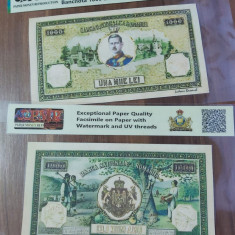 REPRODUCERE pe hartie cu filigran si fire UV proiect bancnota 1000 lei 1933