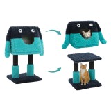 Turn de joaca pentru pisici 2 in 1 , casuta pufoasa detasabila cu design animat si stalpi de zgariat din sisal