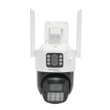 Camera supraveghere WiFi P2P 6MP lentila duala, PTZ 360 orizontal 90 vertical, detectie umana, sirena, microfon + difuzor, Night Vision IR + alb,