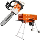 Ruris DL700 + RM300 - Despicator busteni 2200 W 50-250 mm orizontal + Drujba cu motor pe benzina 1.5 CP 30 cm 28.5 cm3