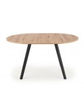 Masa extensibila living si bucatarie HM Ruben, lemn masiv, blat MDF, ovala, 6 persoane, 102-142x102x73 cm, stejar/negru