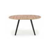 Masa extensibila living si bucatarie HM Ruben, lemn masiv, blat MDF, ovala, 6 persoane, 102-142x102x73 cm, stejar/negru