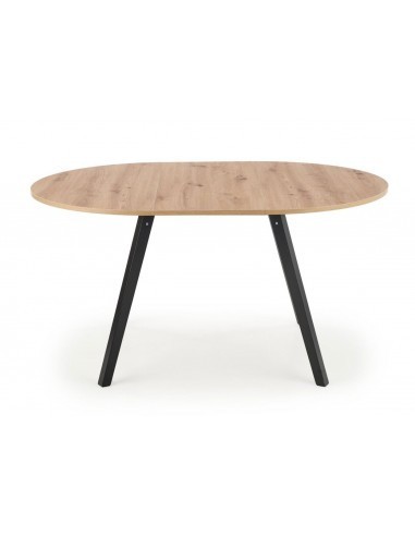Masa extensibila living si bucatarie HM Ruben, lemn masiv, blat MDF, ovala, 6 persoane, 102-142x102x73 cm, stejar/negru