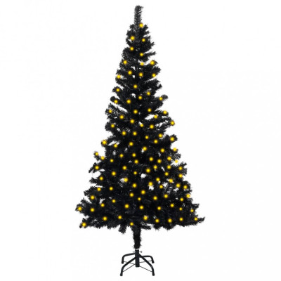 Pom de Crăciun artificial cu LED-uri/suport, negru, 150 cm, PVC foto