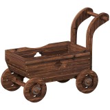 Outsunny Strat &Icirc;nălțat pentru Grădină &icirc;n Formă de Cărucior cu 4 Roți și M&acirc;ner, Ghiveci din Lemn de Molid cu Găuri de Drenaj, pentru Balcon, Terasă, 68