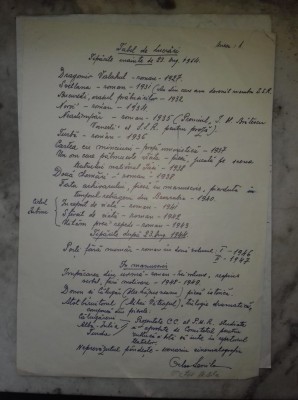 Manuscris Octav Dessila - Tabel de Lucrari foto