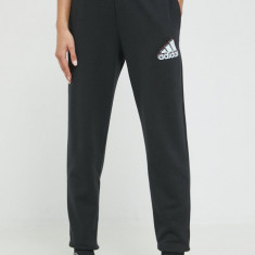 adidas pantaloni de trening femei, culoarea negru, cu imprimeu