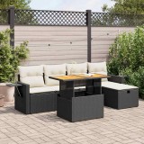 VidaXL Set mobilier grădină perne 6 piese negru poliratan/lemn acacia 3328022