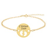 My Kid - Bratara personalizata din argint placat cu aur galben 24K banut cu nume si talpite
