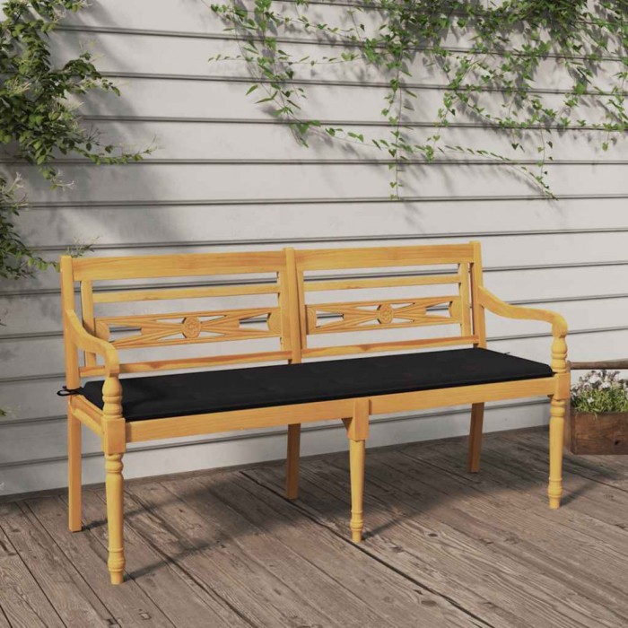vidaXL Bancă Batavia cu pernă neagră, 150 cm, lemn masiv de tec 3100833