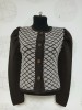 Cardigan tricotat vintage, model geometric – maroniu și bej, Lana, L, M, S
