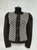Cardigan tricotat vintage, model geometric &ndash; maroniu și bej, Lana, L, M, S
