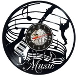 Ceas de perete disc vinil decorativ Music Chitara, Negru, 30 cm, Mecanism Quartz Silentios, Handmade