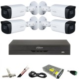 Kit cu 4 camere supraveghere Dahua 5 MP, IR 80M, lentila 3.6mm, Starlight, DVR Dahua 4 canale, 5 MP, Accesorii SafetyGuard Surveillance