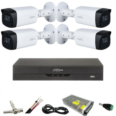 Kit cu 4 camere supraveghere Dahua 5 MP, IR 80M, lentila 3.6mm, Starlight, DVR Dahua 4 canale, 5 MP, Accesorii SafetyGuard Surveillance foto