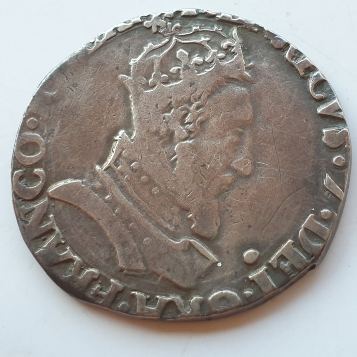 Franța 1 teston 1552 D/ Lyon argint Henric ll RaR - 1