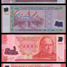 PARAGUAY █ SET █ 2000 + 5000 Guaranies █ 2017-2022 █ POLYMER █ UNC █ necirculata