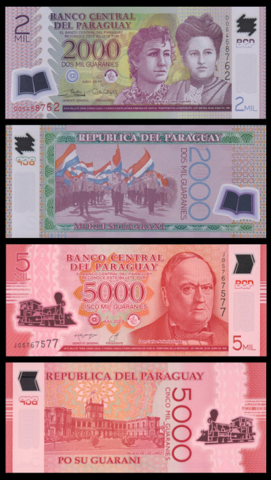 PARAGUAY █ SET █ 2000 + 5000 Guaranies █ 2017-2022 █ POLYMER █ UNC █ necirculata