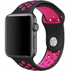 Curea iUni compatibila cu Apple Watch 1/2/3/4/5/6/7, 42mm, Silicon Sport, Black/Dark Pink foto