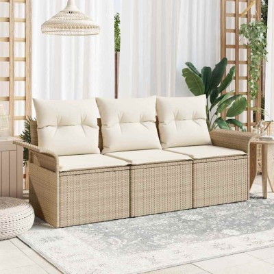 vidaXL Set de canapele pentru grădină cu pernă 3 pcs Bej Rattan poli 3353890 foto
