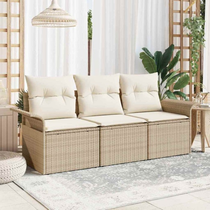 vidaXL Set de canapele pentru grădină cu pernă 3 pcs Bej Rattan poli 3353890