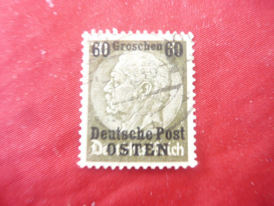 Timbru Deutsches Post Osten 60 gr pf / 30 pf supratipar Hindemburg 1939 stamp. foto